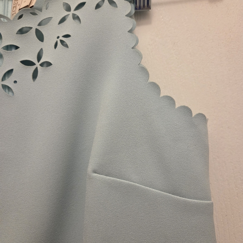 J. Crew ( J Crew) women's blue midi dress size 0 seafoam shift lasercut - Picture 2 of 11